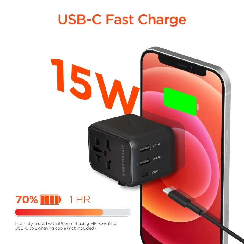 HyperGear WorldCharge Universal Travel Adapter with USB-C - Black - Image 2