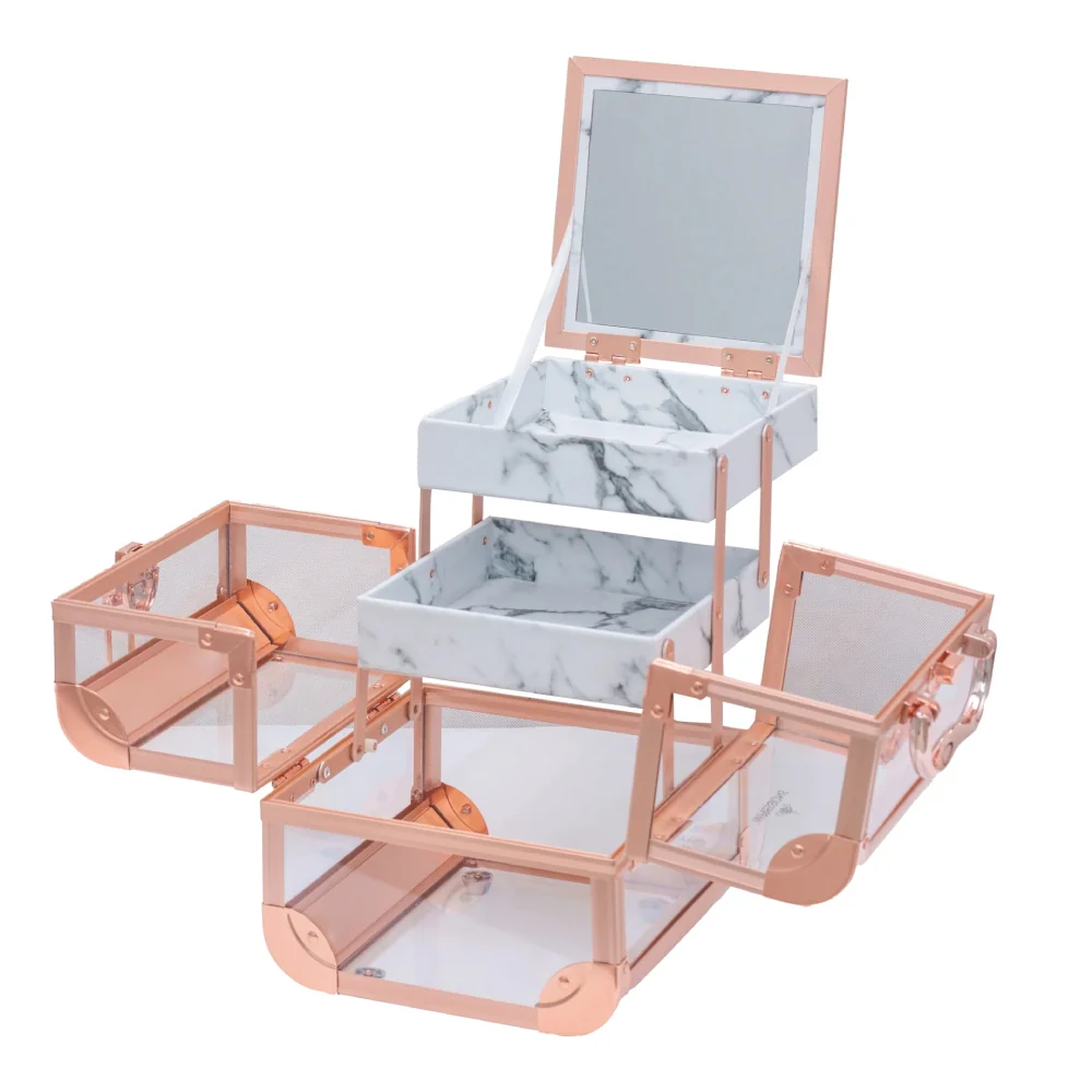 Impressions Vanity Savvy Slay Cube Makeup Travel Case with Mirror - Rose Gold/Clear - Image 2