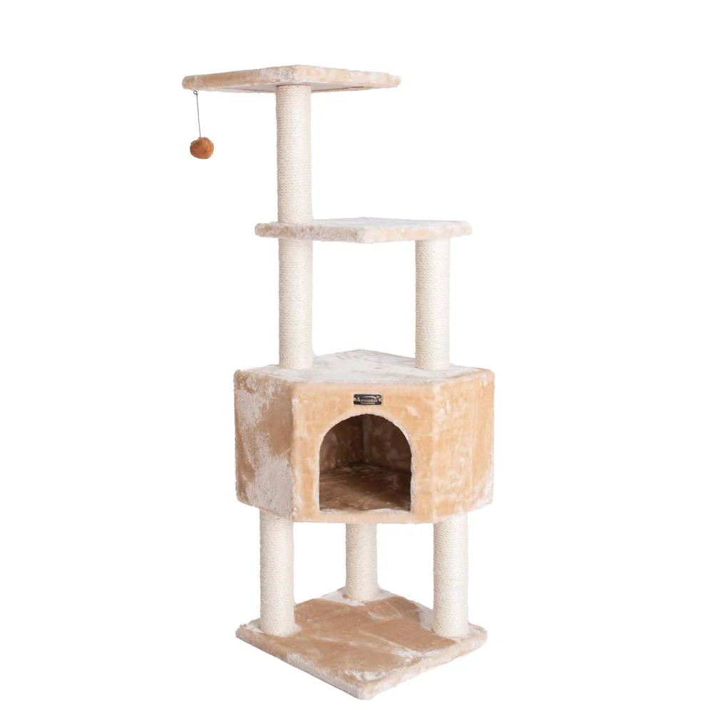 3 Levels Real Wood Cat Tower For Kittens Play 48 Height Beige - Image 11