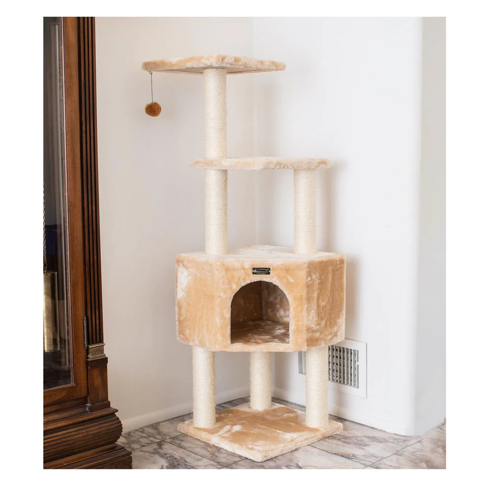 3 Levels Real Wood Cat Tower For Kittens Play 48 Height Beige - Image 13