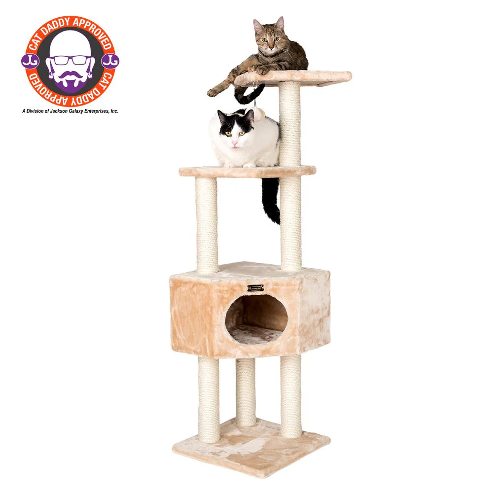 3 Tier Real Wood Cat Tree, Scratch Furniture, Beige - Image 10
