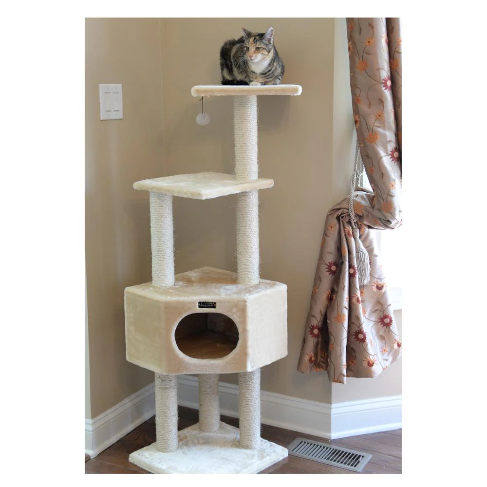 3 Tier Real Wood Cat Tree, Scratch Furniture, Beige - Image 13