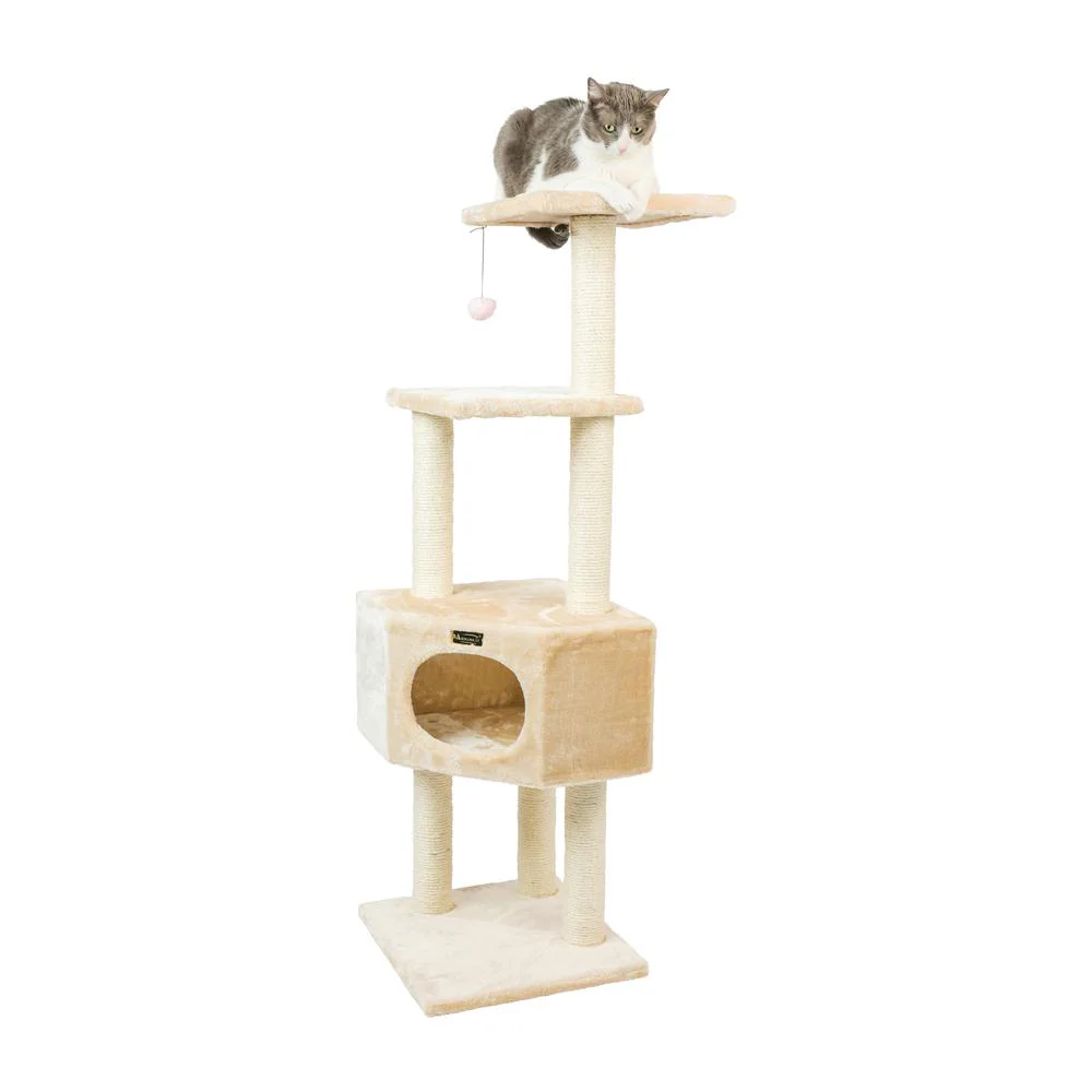 3 Tier Real Wood Cat Tree, Scratch Furniture, Beige - Image 6