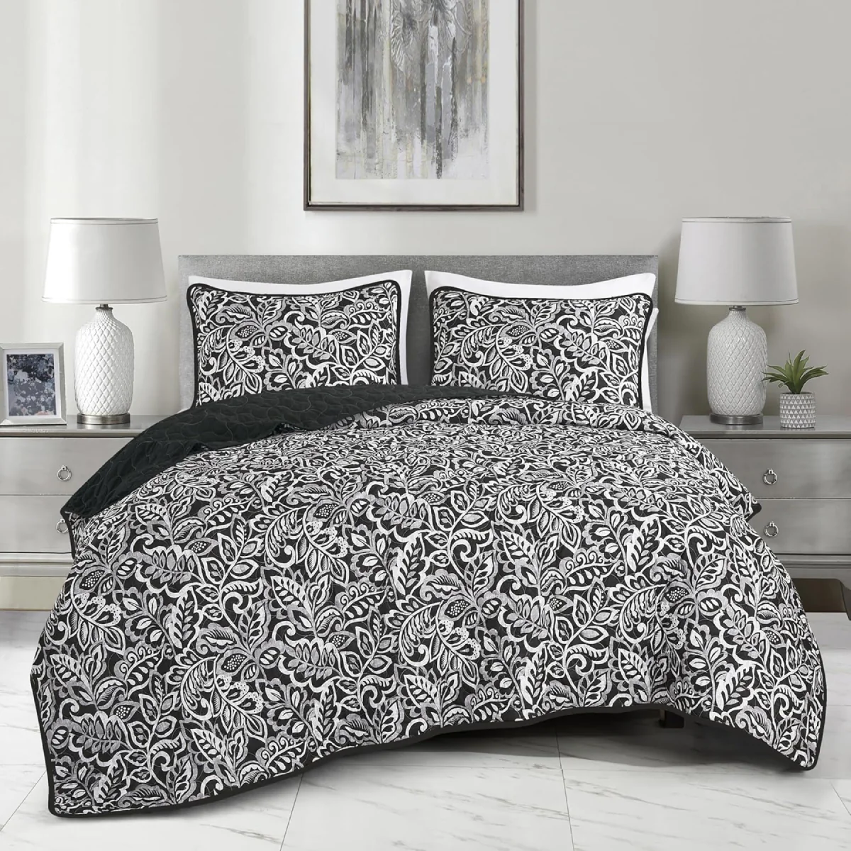 ESCA Oasis Bedspread Set (3-Piece) - Black/White - Image 2