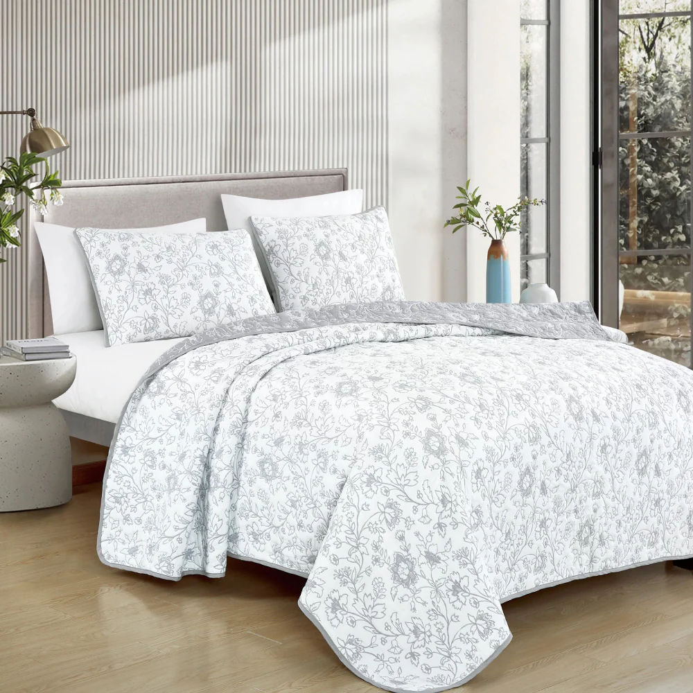 Elight Home Ratna King Size (3-Piece) Comforter Set - White/Gray - Image 4