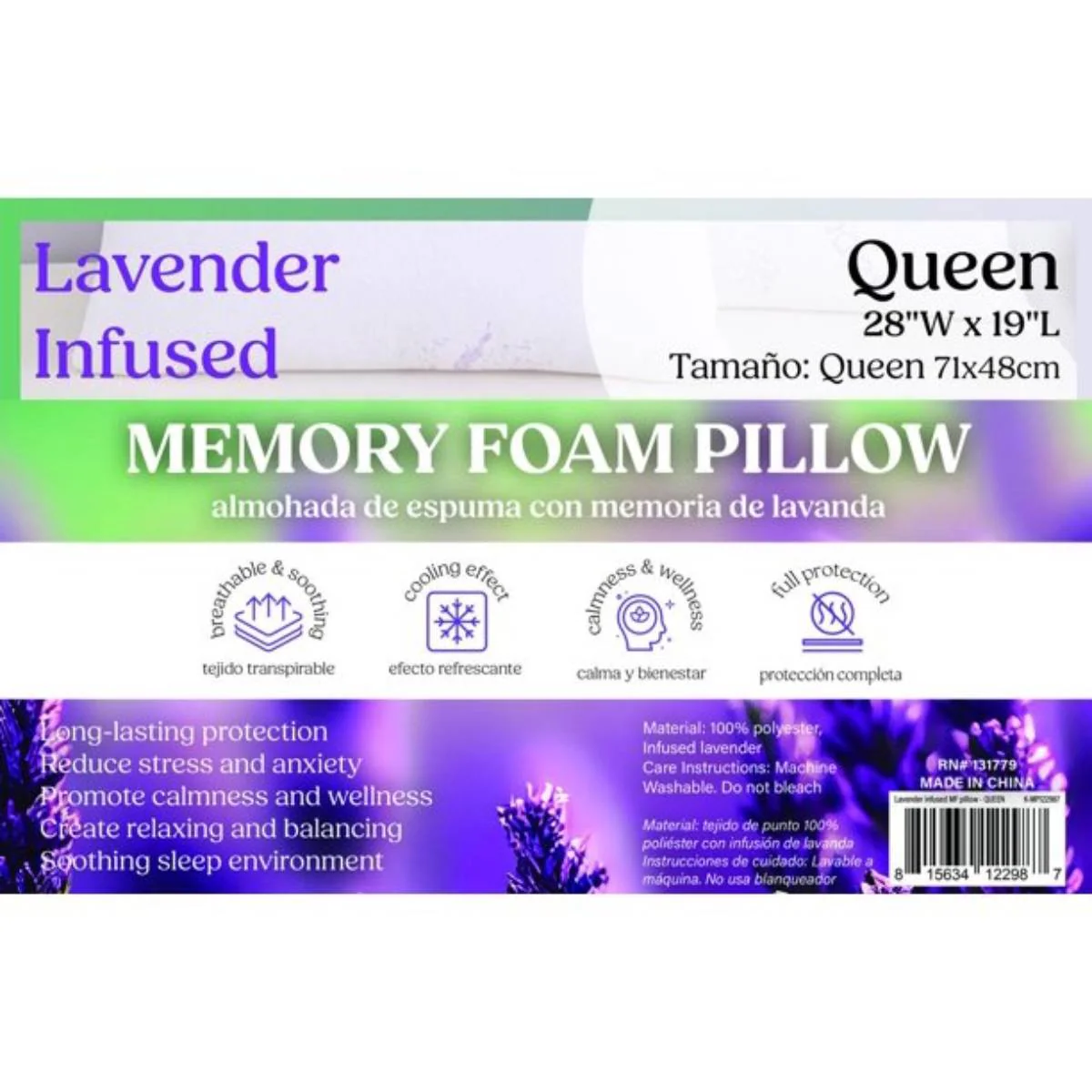 Kashi Home 28" x 19" Queen Memory Foam Lavender Infused Pillow - Purple - Image 2