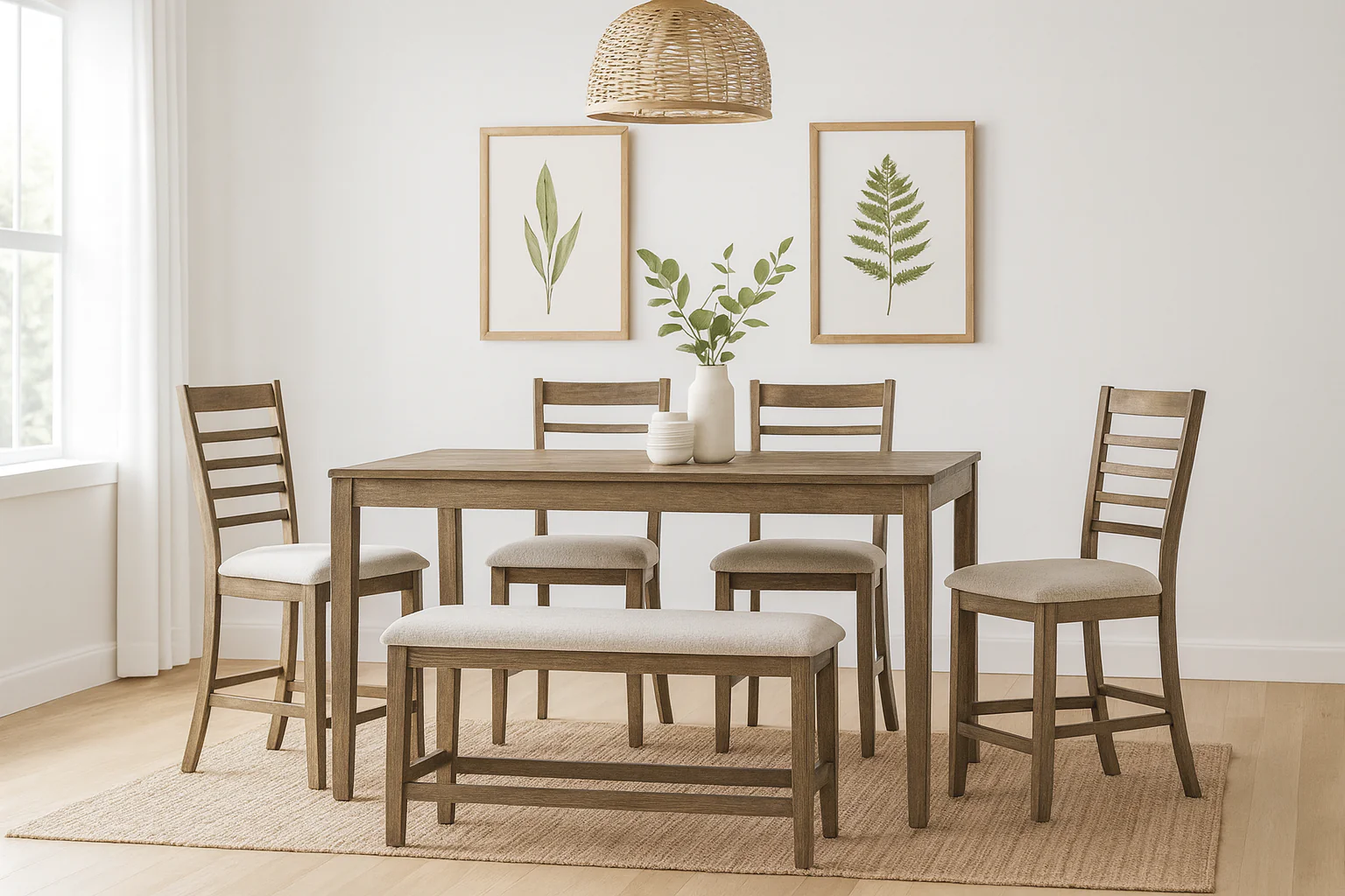Counter Height Dining Table with 4 Chairs and Bench by Homelegance - Brown/Gray