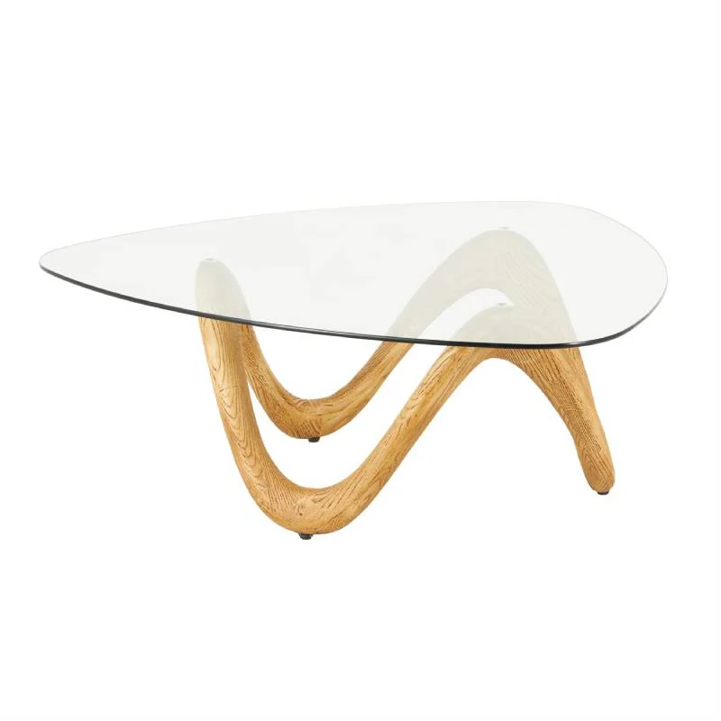 Abstract 15" Coffee Table with Triangular Top by Decor Mache - Brown/Clear - Image 2