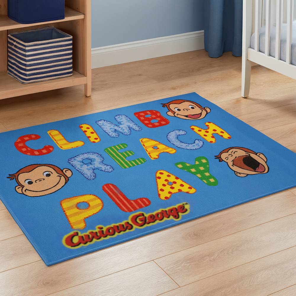 L.A Rugs 4'3" x 6'6" Curious George Climb Reach Rectangular Area Rug - Blue - Image 2