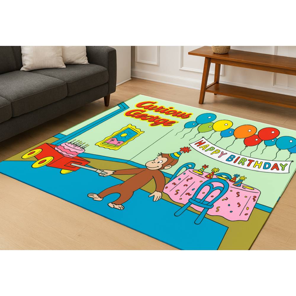 L.A Rugs 4'3" x 6'6" Curious George Birthday Rectangular Area Rug - Green - Image 2