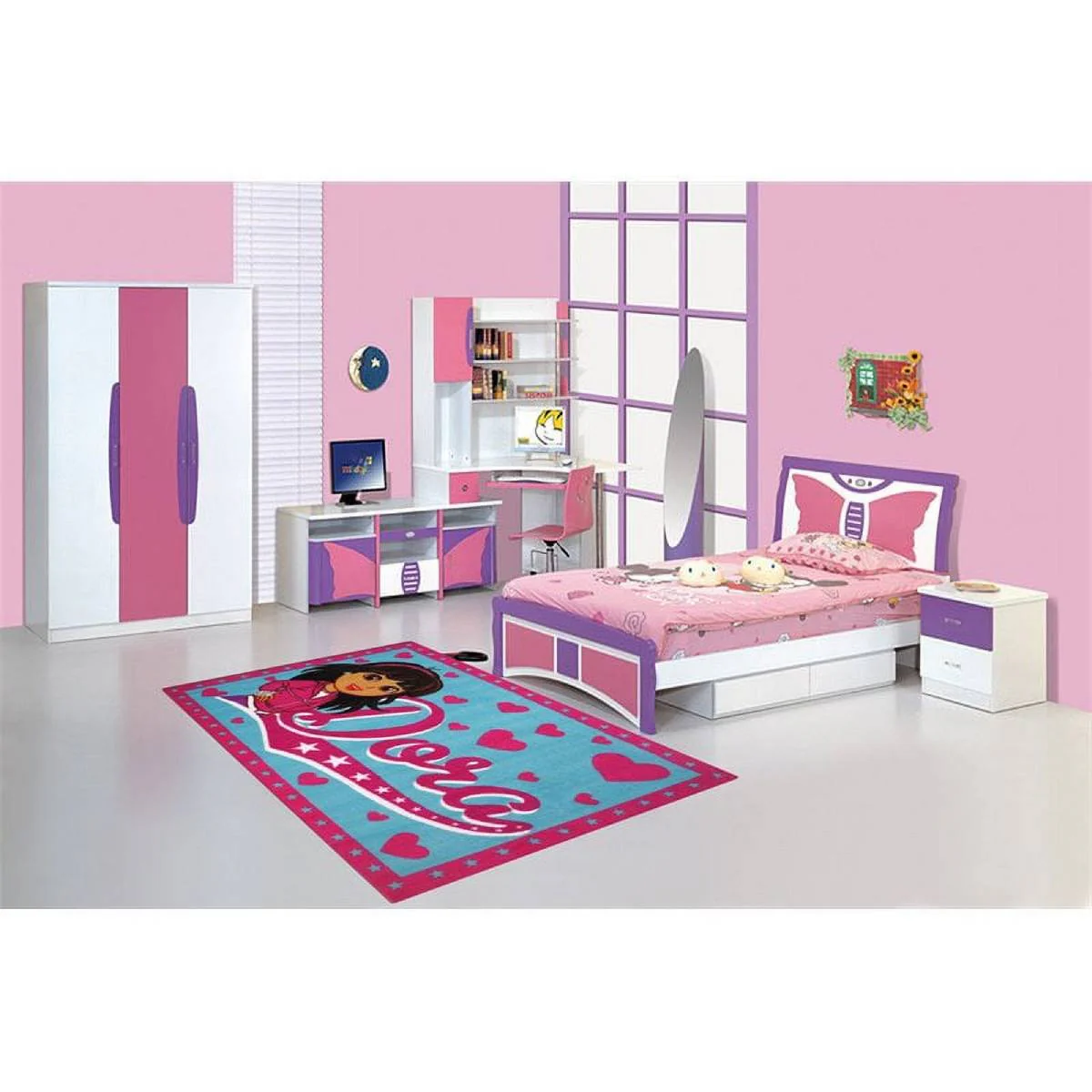L.A Rugs 4' 3" x 6' 6" Fun Time Dora Rectangular Area Rug - Pink/Blue - Image 2