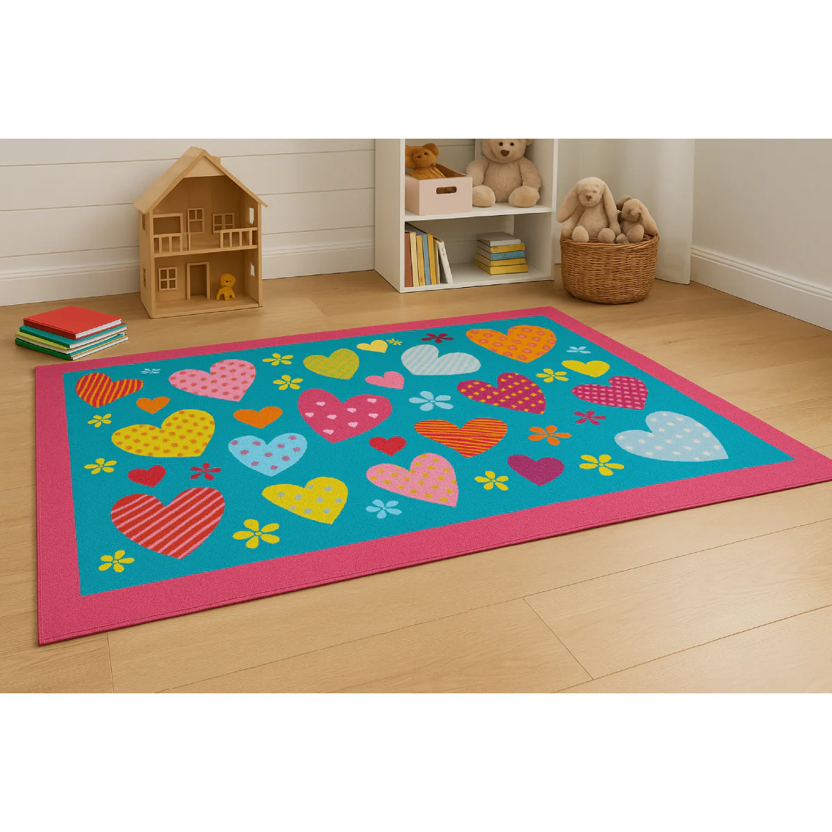 L.A Rugs 3' 3" x 4' 10" Fun Time Hearts Turquoise Rectangular Area Rug - Image 2