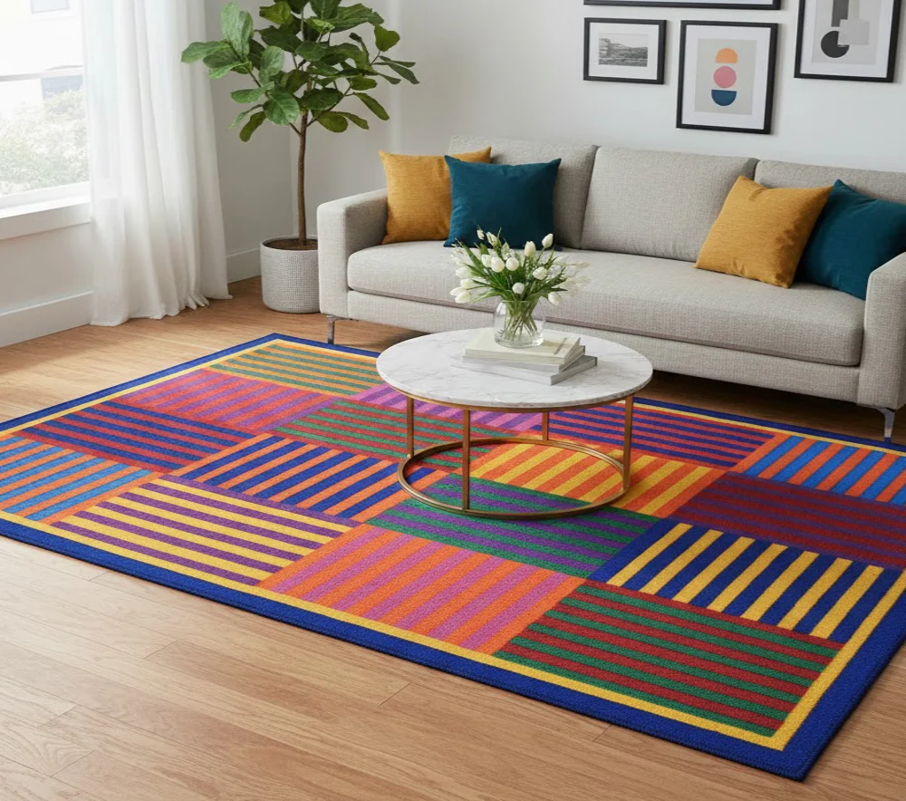 L.A Rugs 3' 3" x 4' 10" Fun Time Rainbow Stripes Rectangular Area Rug - Image 2
