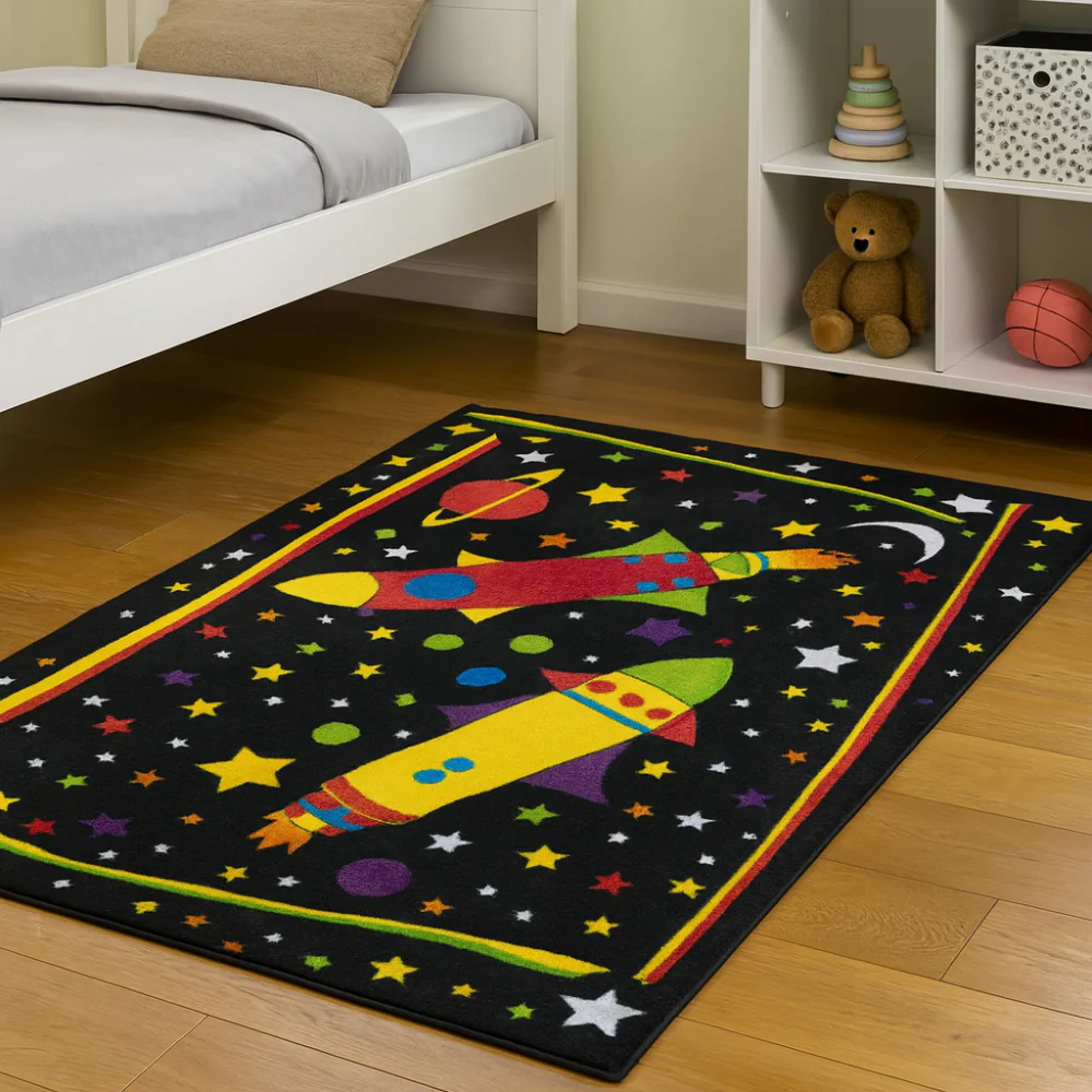 L.A Rugs 3' 3" x 4' 10" Fun Time Outer Space Rectangular Area Rug - Black - Image 2