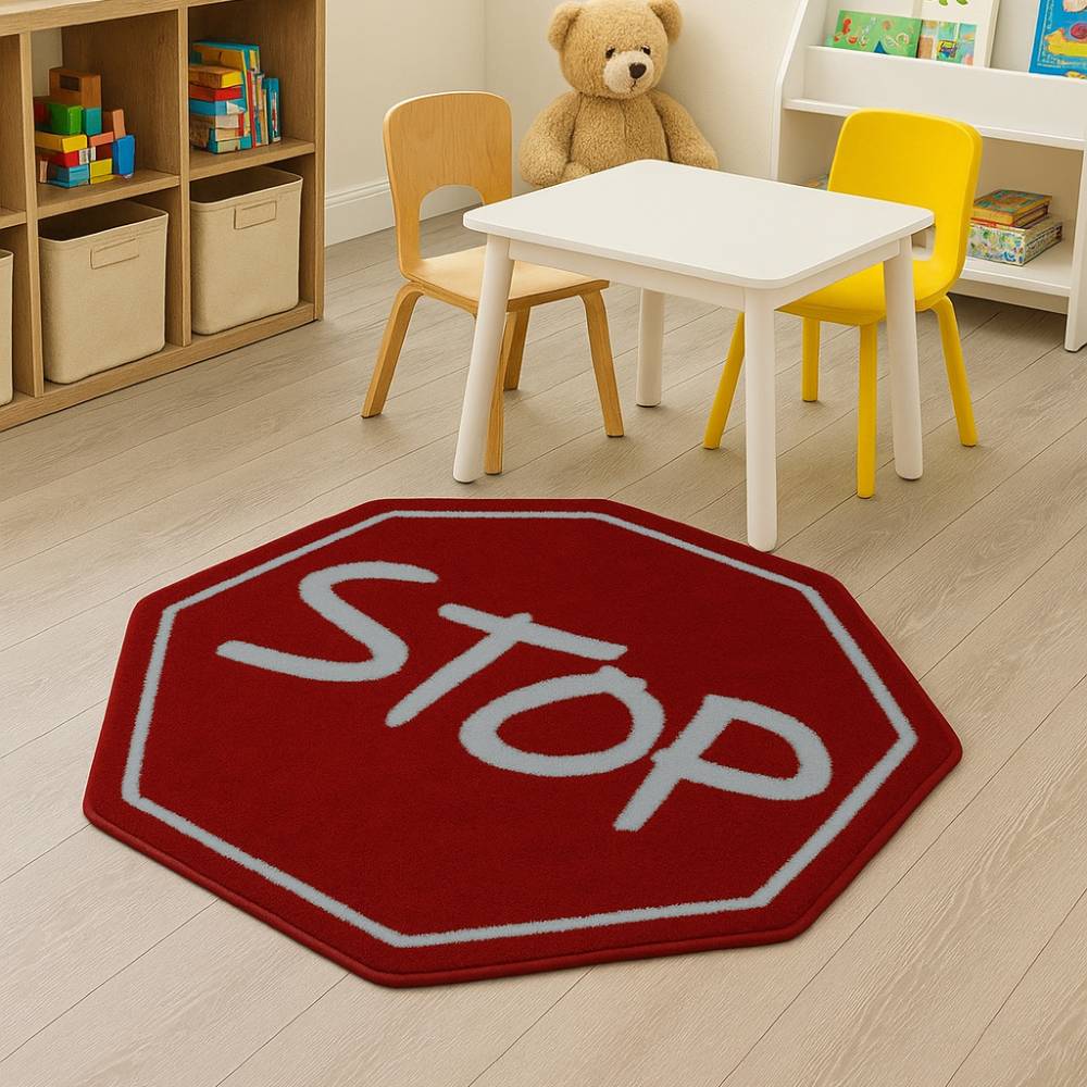 L.A Rugs 3' 3" x 3' 3" Fun Time Stop Sign Cut Area Rug - Red - Image 2