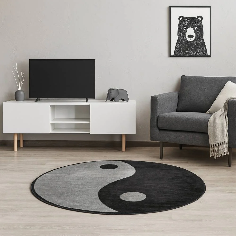L.A Rugs 4'3" x 4'3" Fun Time Ying Yang Accent Round Area Rug - Image 2