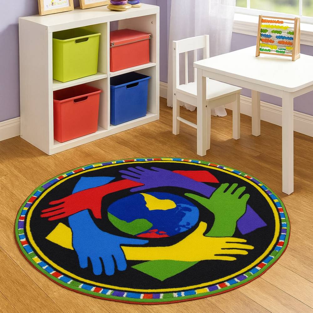 L.A Rugs 4'3" x 4'3" Fun Time Hands Around The World Round Area Rug - Image 2