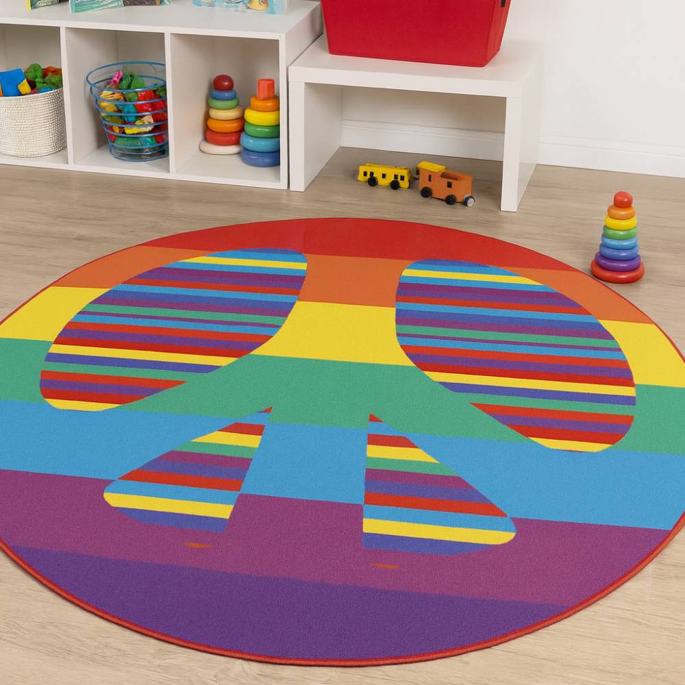 L.A Rugs 3' 3" x 3' 3" Fun Time Peace Round Area Rug - Image 2
