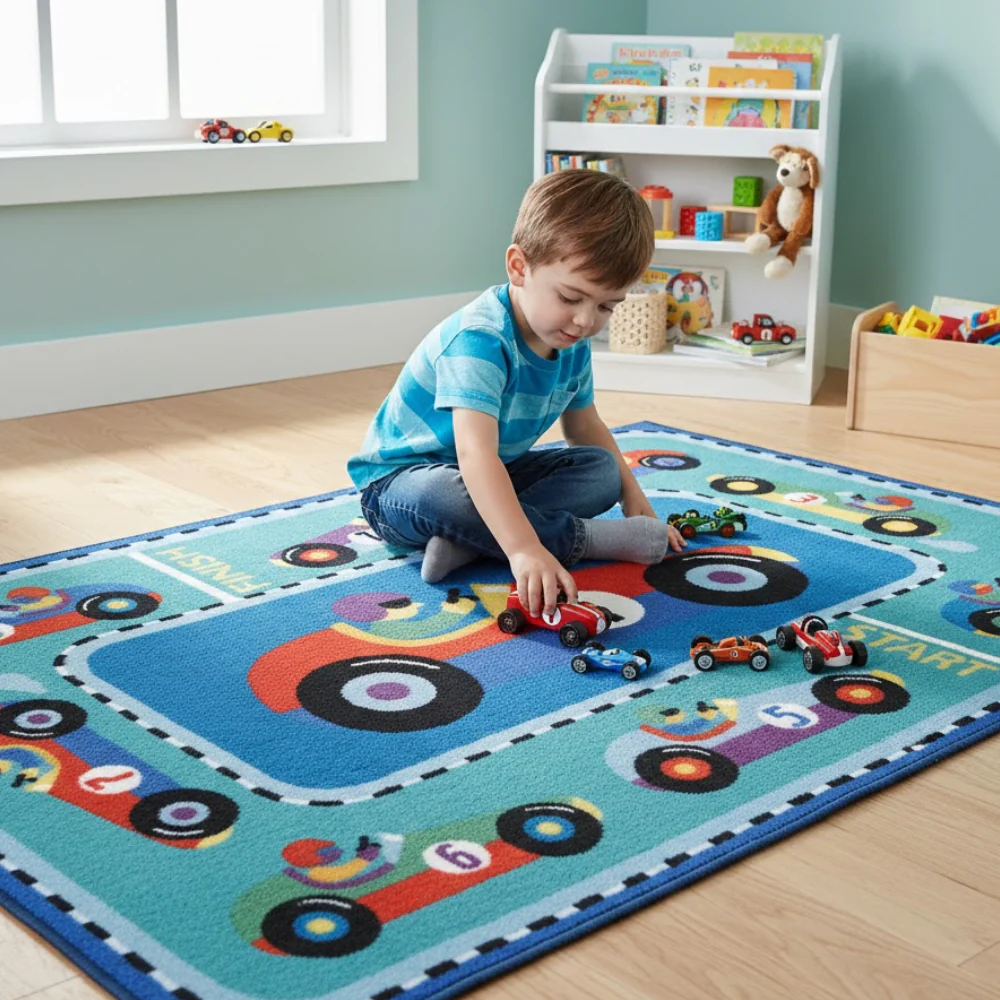 L.A Rugs 1' 7" x 2' 5" Olive Kids Vroom Rectangular Area Rug - Blue - Image 2