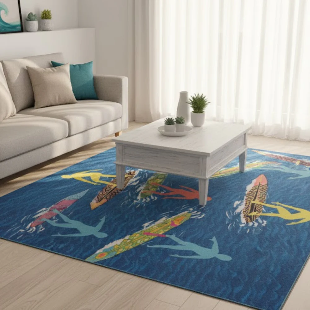 L.A Rugs 3' 3" x 4' 10" Surfer Dude Rectangular Area Rug - Blue - Image 2