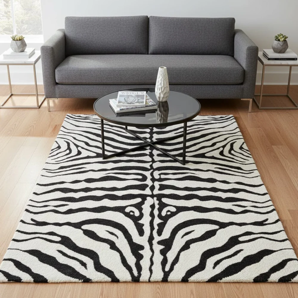 L.A Rugs 4' 5" x 6' 4" Zebra Skin Rectangular Area Rug - Black/White - Image 2