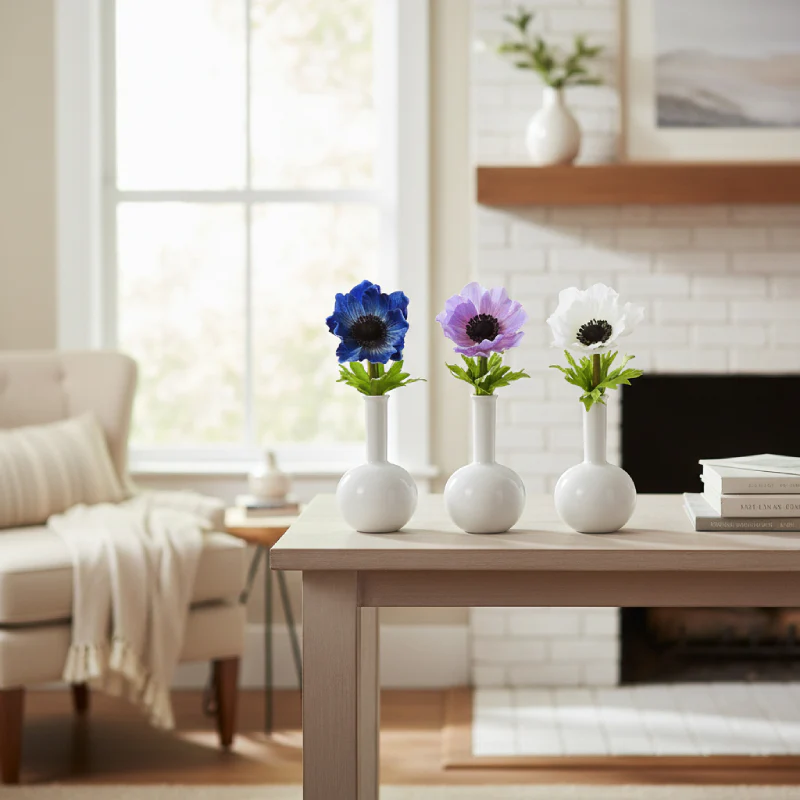 Allstate Floral 8" Anemone Flower Arrangement with Ceramic Vase (Set of 3) - Assortment - Image 2