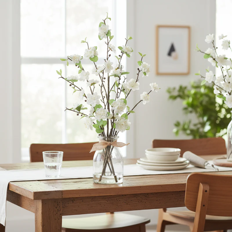 Allstate Floral 24.5" Cherry Blossom Flower Arrangement with Glass Vase - White - Image 2