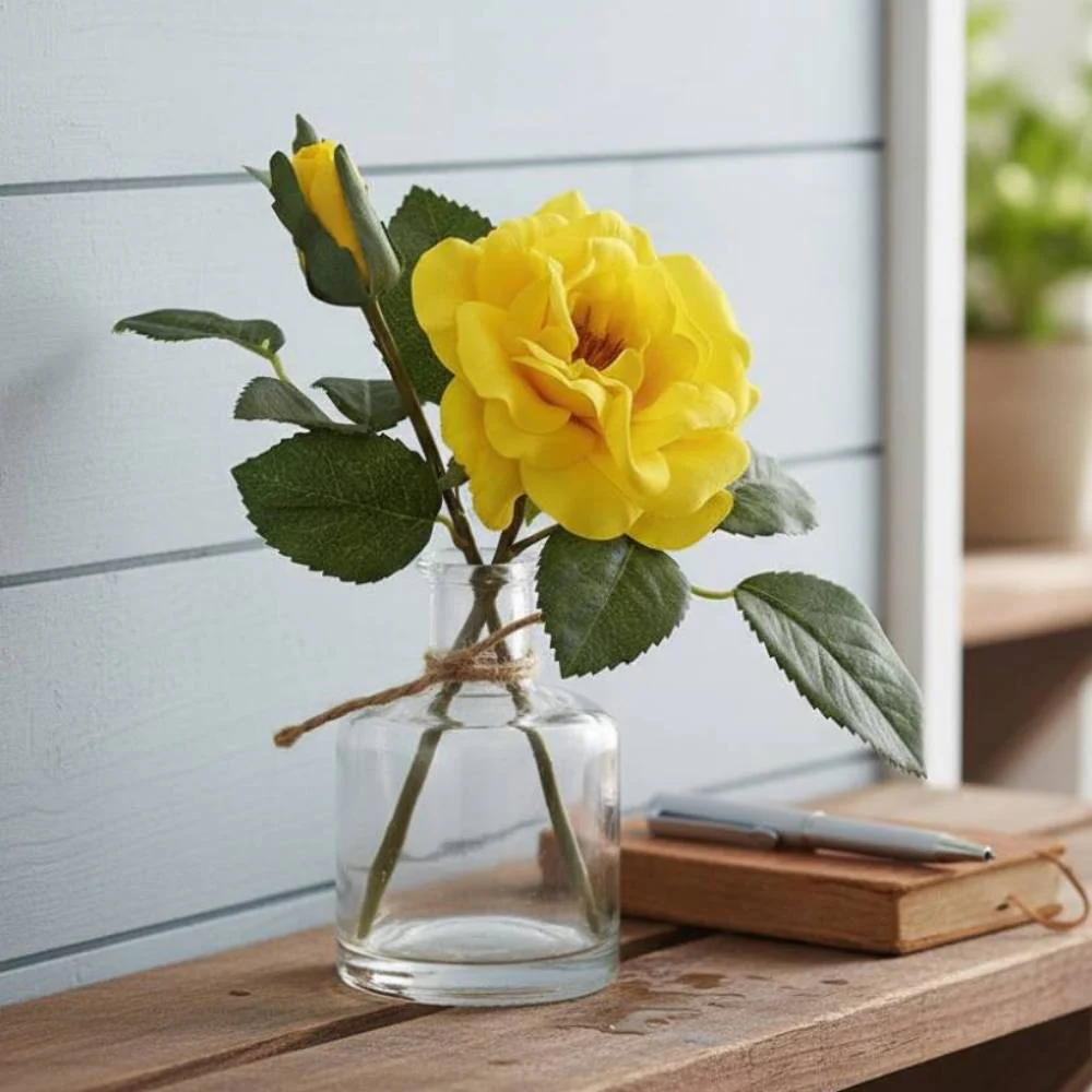 Allstate Floral 8" Camellia Flower Arrangement with Vase - Yellow - Image 2