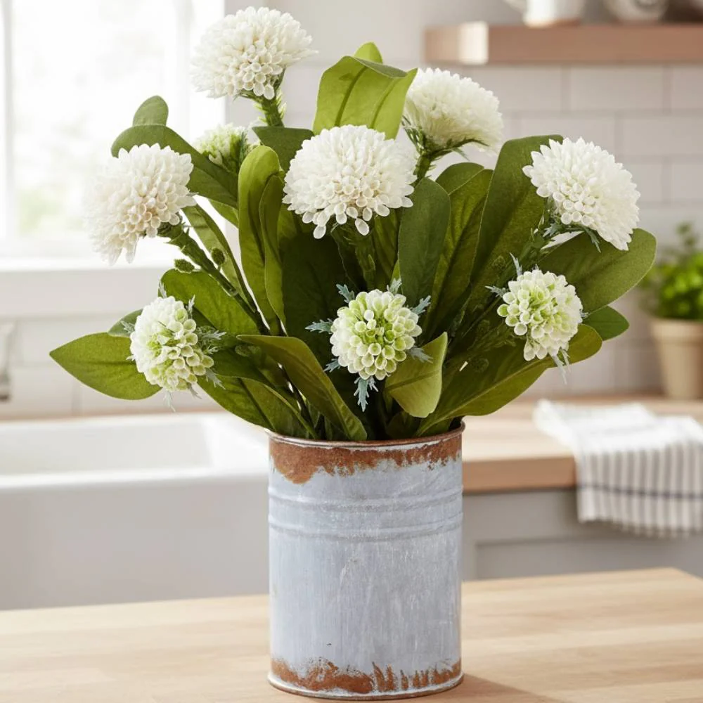 Allstate Floral 13" Dahlia Flower Arrangement with Tin Planter - White - Image 2