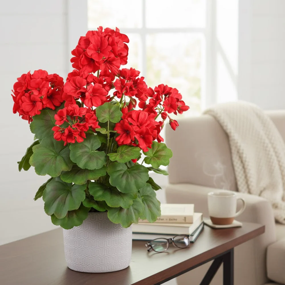 Allstate Floral 18.5" Artificial Geranium Flower Arrangement with Cement Pot - Red - Image 2