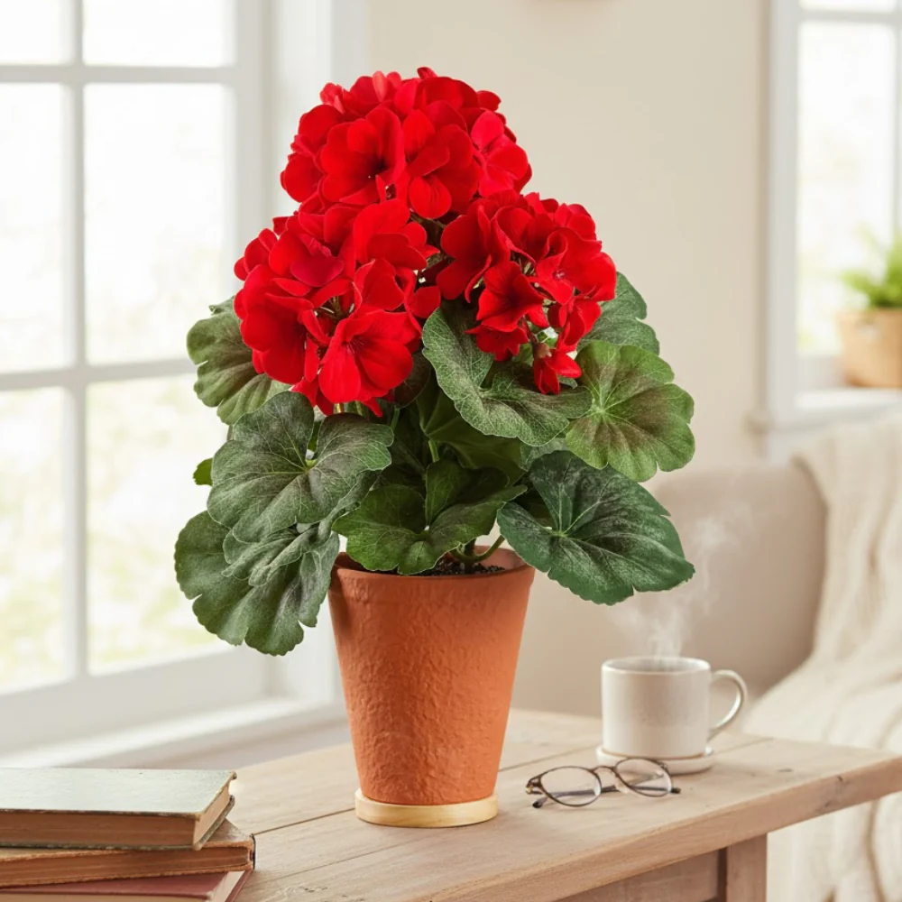 Allstate Floral 13.5" Artificial Geranium Flower Arrangement with Ceramic Pot - Red - Image 2