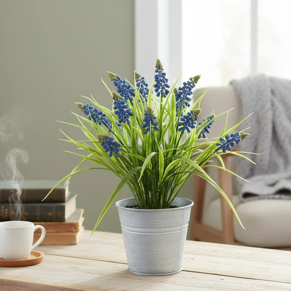 Allstate Floral 13.5" Muscari Flower Arrangement with Tin Pot - Blue - Image 2