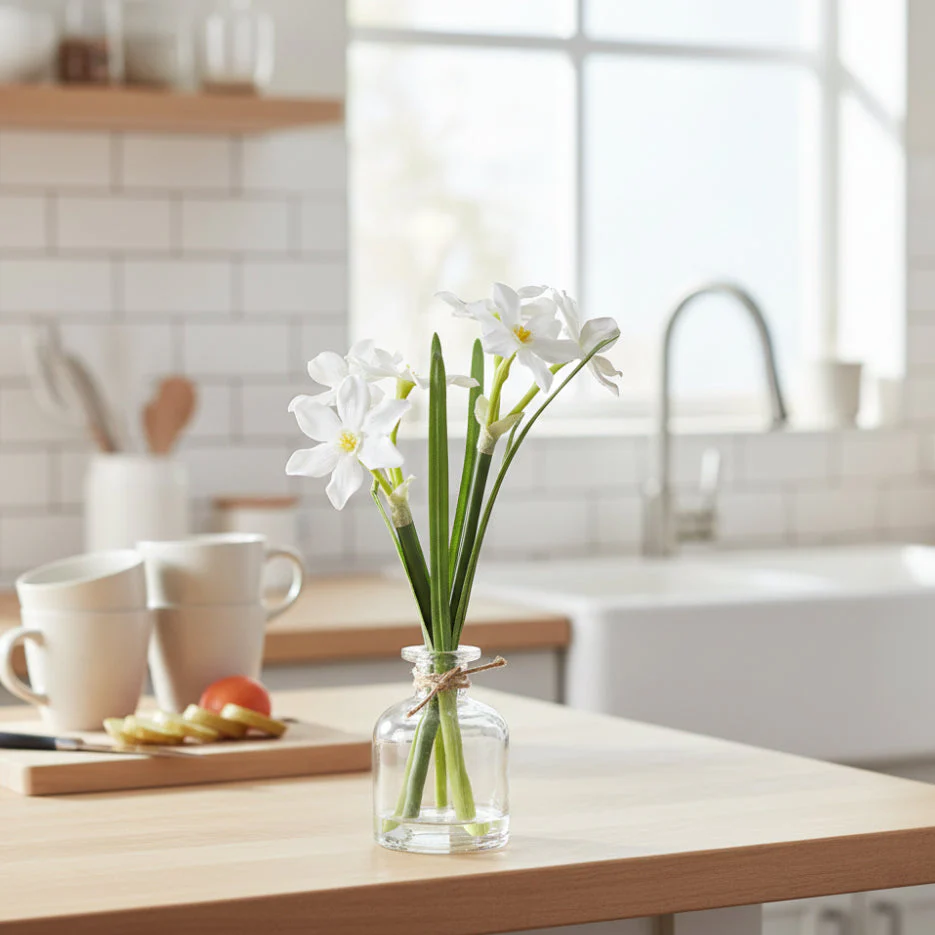 Allstate Floral 12" Narcissus Daffodil Flower Arrangement with Glass Vase - White - Image 2