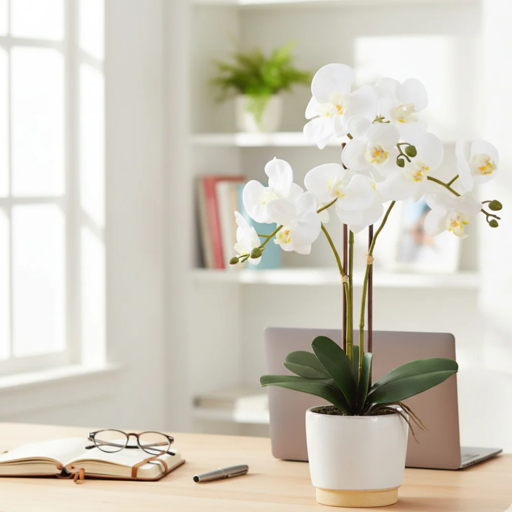 Allstate Floral 23" Phalaenopsis Orchid Flower Arrangement with Ceramic Vase - White - Image 2