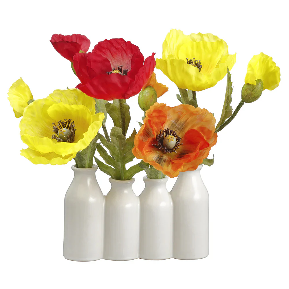 Allstate Floral 9.5" Poppy Flower Arrangement with Ceramic Bottle Vase