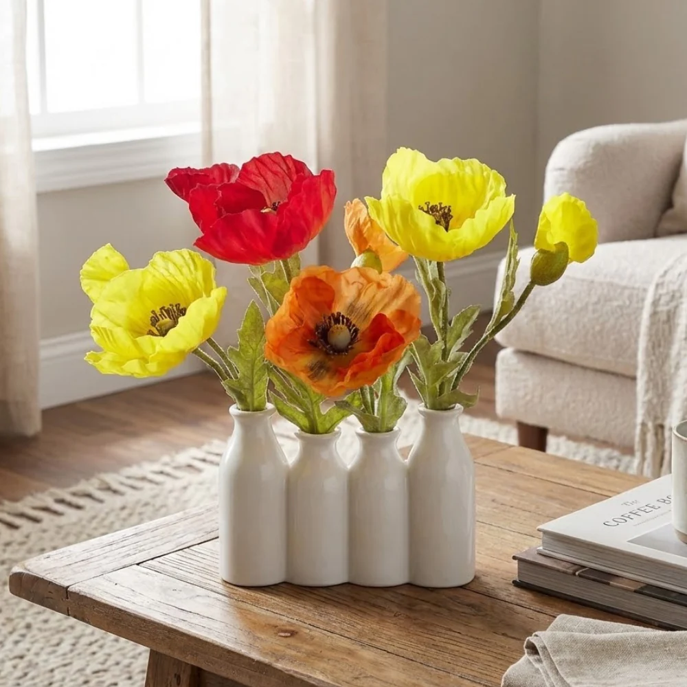 Allstate Floral 9.5" Poppy Flower Arrangement with Ceramic Bottle Vase - Image 2