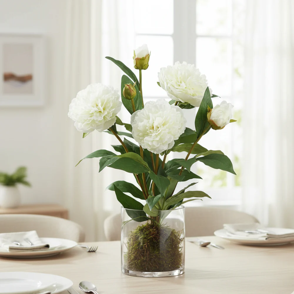 Allstate Floral 20" Peony Flower Arrangement with Glass Vase - White - Image 2