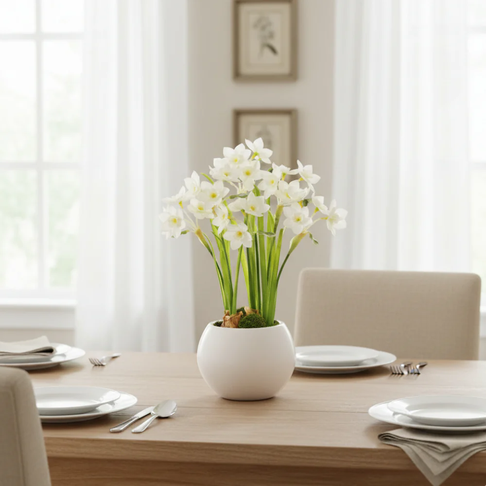 Allstate Floral 14" Paperwhite Flower Arrangement with Ceramic Vase - White - Image 2