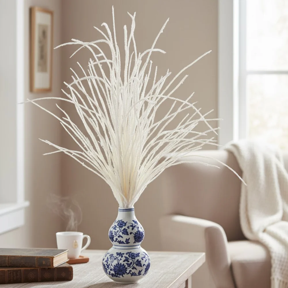 Allstate Floral 17.5" Reed Grass Artificial Arrangement with Ceramic Vase - White - Image 2