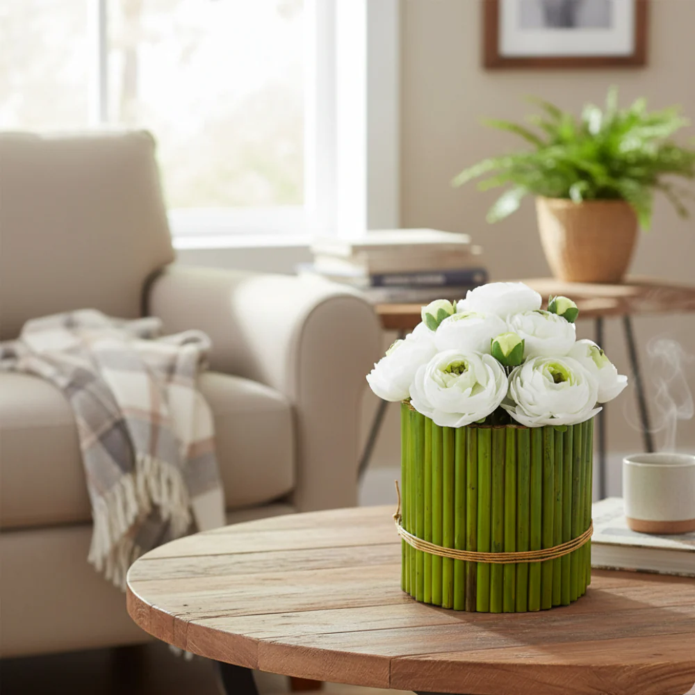 Allstate Floral 8.5" Ranunculus Flower Arrangement with Tube Planter - White - Image 2