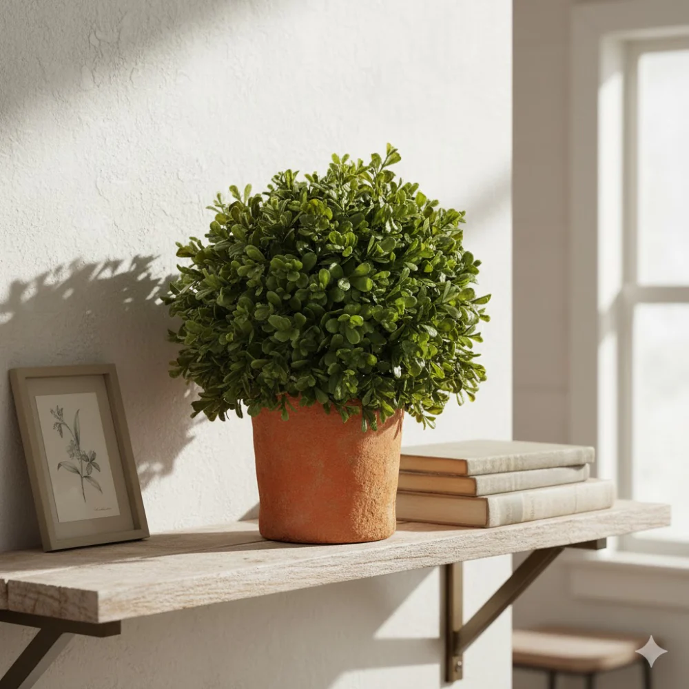 Allstate Floral 12" Boxwood Ball-Shaped Artificial Topiary Tree with Clay Vase - Green - Image 2