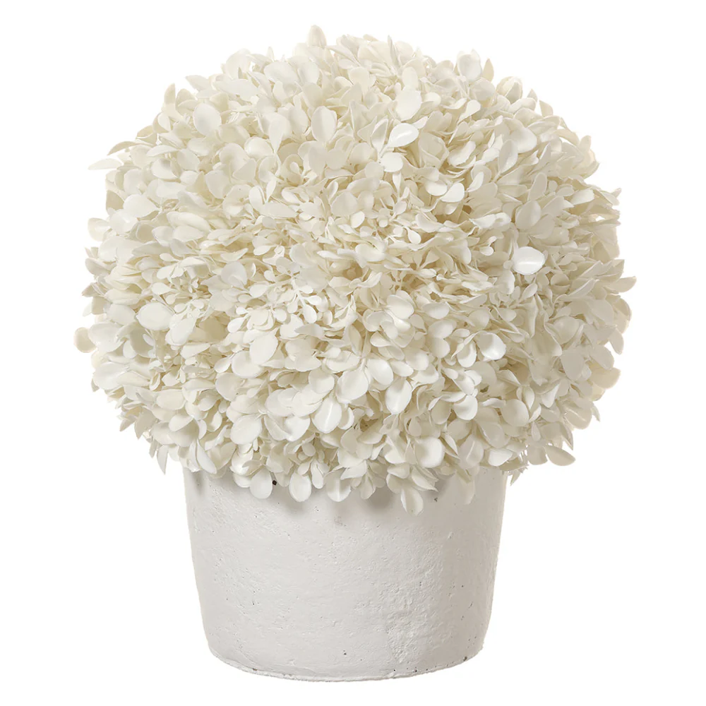 Allstate Floral 13" Boxwood Ball-Shaped Artificial Topiary Tree with Clay Vase - White