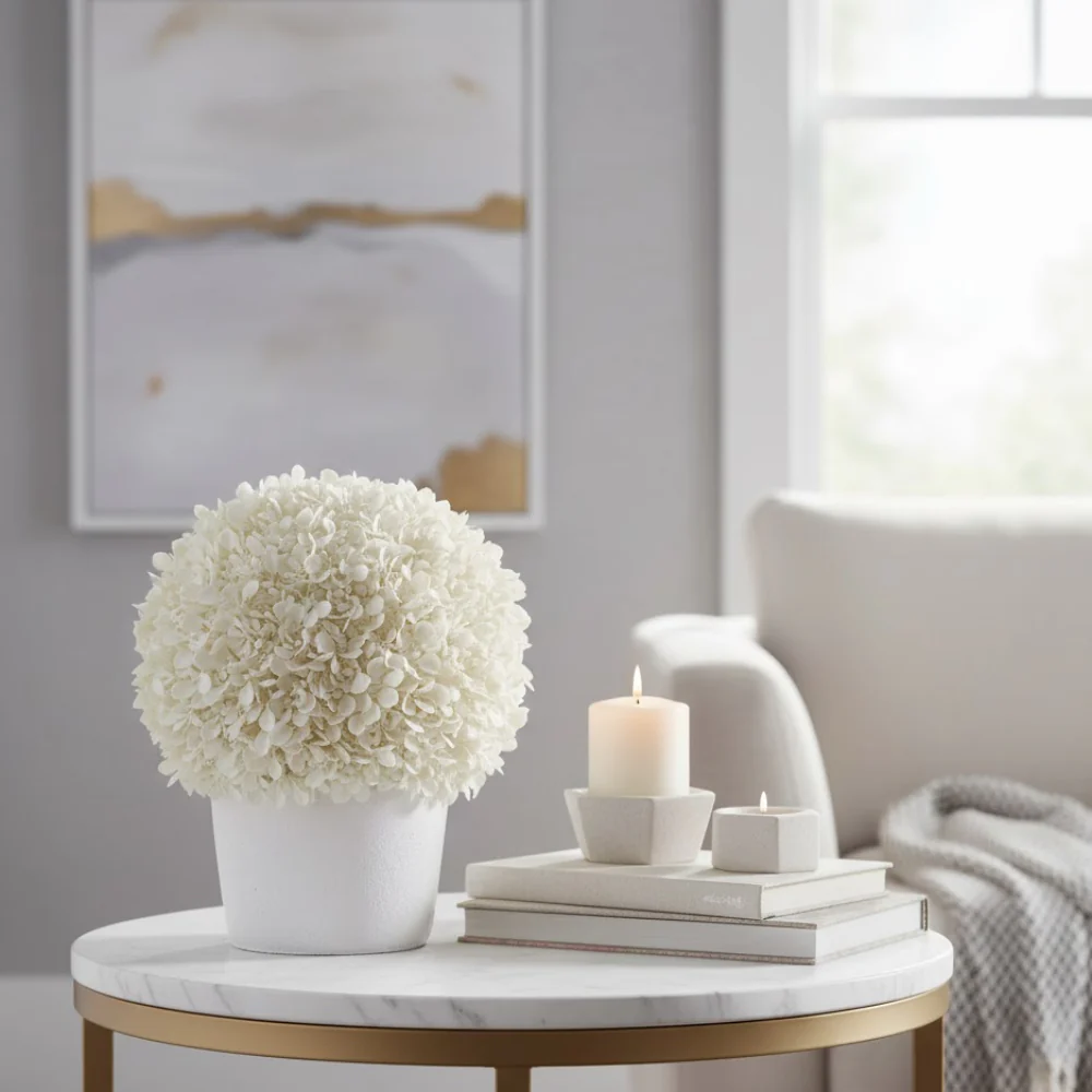 Allstate Floral 13" Boxwood Ball-Shaped Artificial Topiary Tree with Clay Vase - White - Image 2