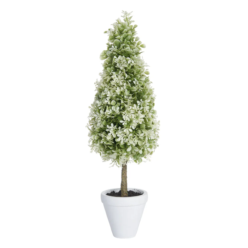 Allstate Floral 22" Boxwood Cone-Shaped Artificial Topiary Tree with Clay Vase - Green
