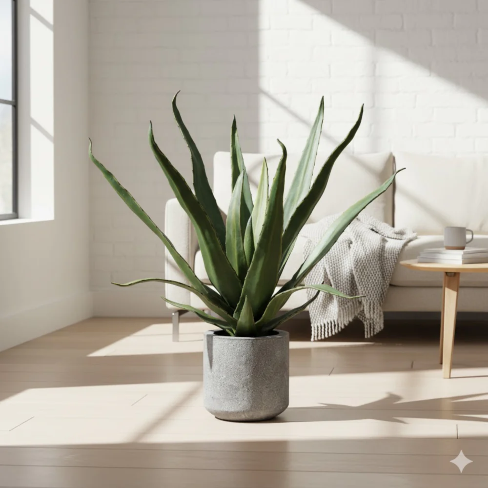 Allstate Floral 19" Agave Artificial Plant with Cement Vase - Green - Image 2
