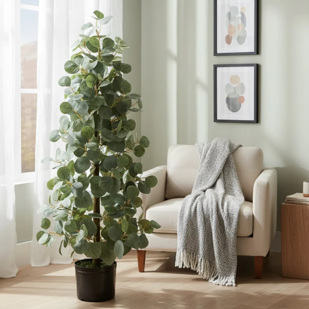 Allstate Floral 43" Eucalyptus Cone-Shaped Topiary Plant with Plastic Vase - Green/Gray - Image 2