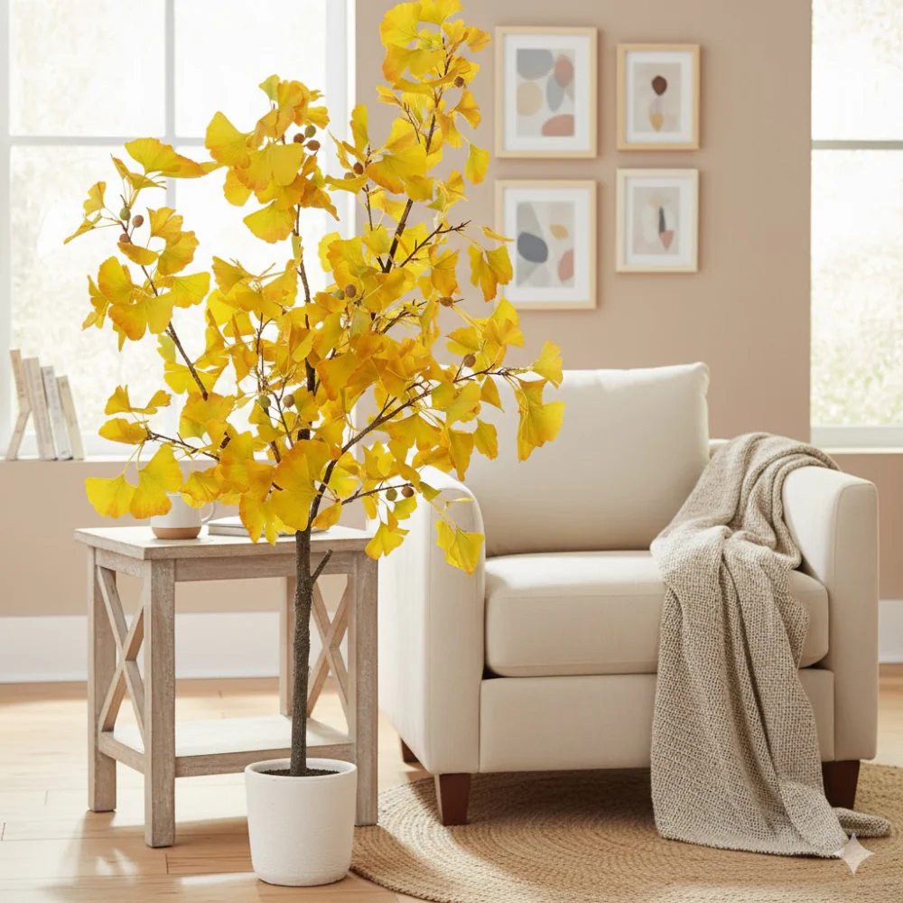 Allstate Floral 49" Ginkgo Leaf Tree with Clay Vase - Green - Image 2