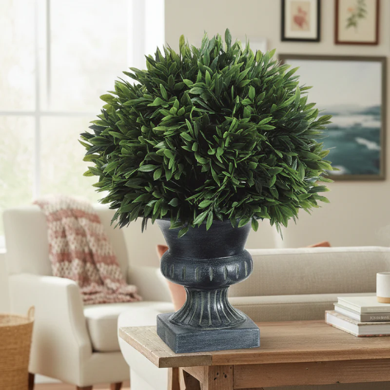 Allstate Floral 9" Podocarpus Ball Artificial Topiary Plant with Plastic Urn - Green - Image 2
