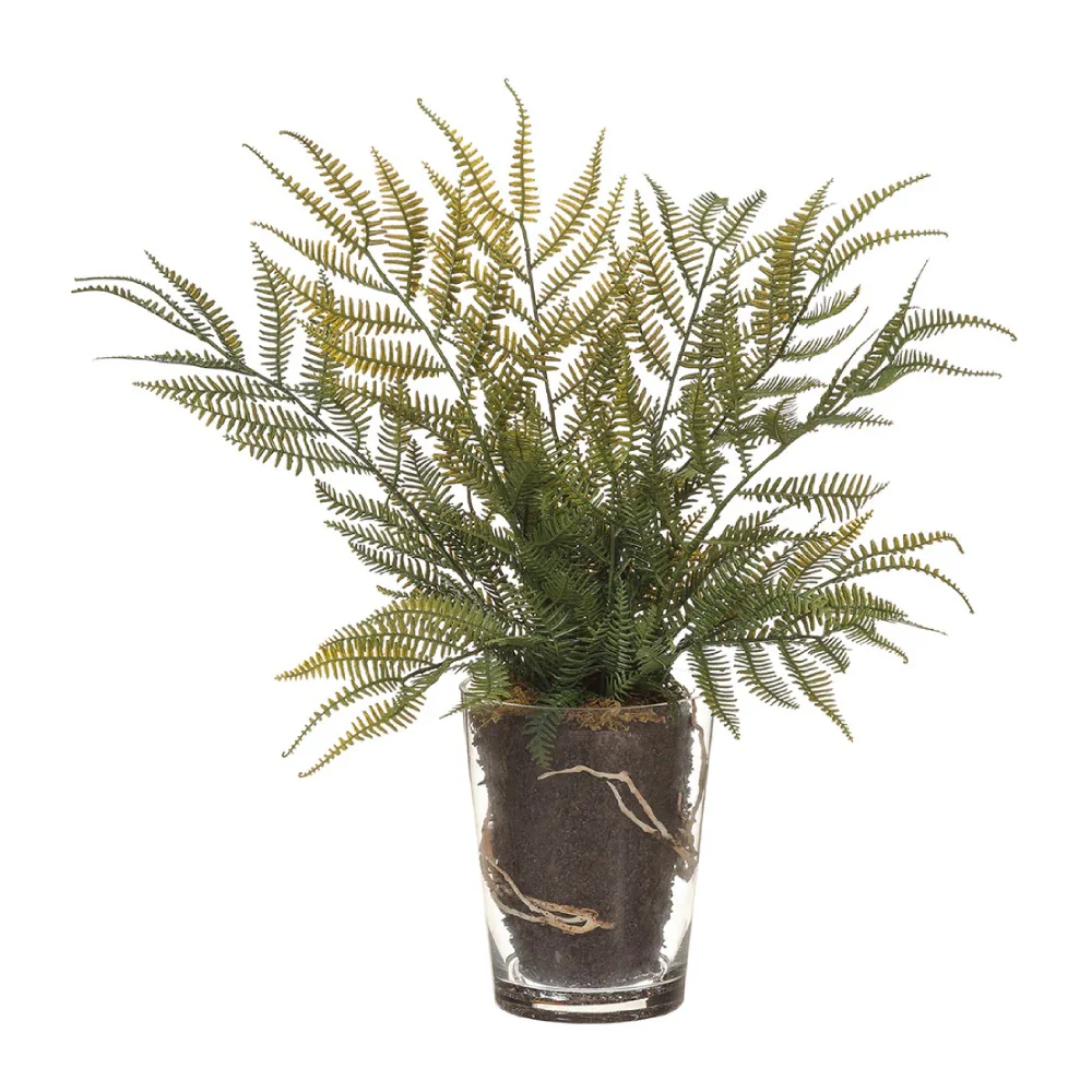 Allstate Floral 15" Fern Leaf Artificial Plant with Glass Vase - Green