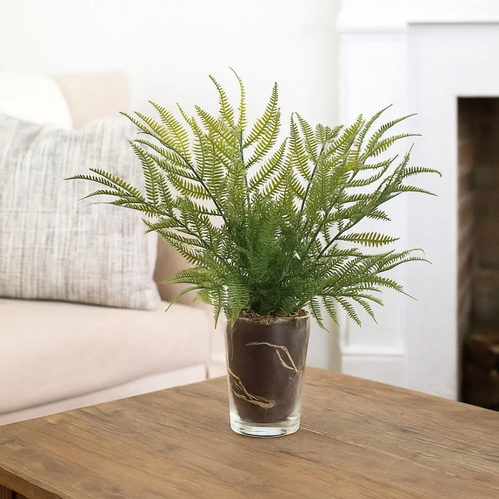 Allstate Floral 15" Fern Leaf Artificial Plant with Glass Vase - Green - Image 2